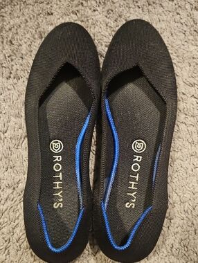 Rothy's Black Ballet Flats with Blue Trim
